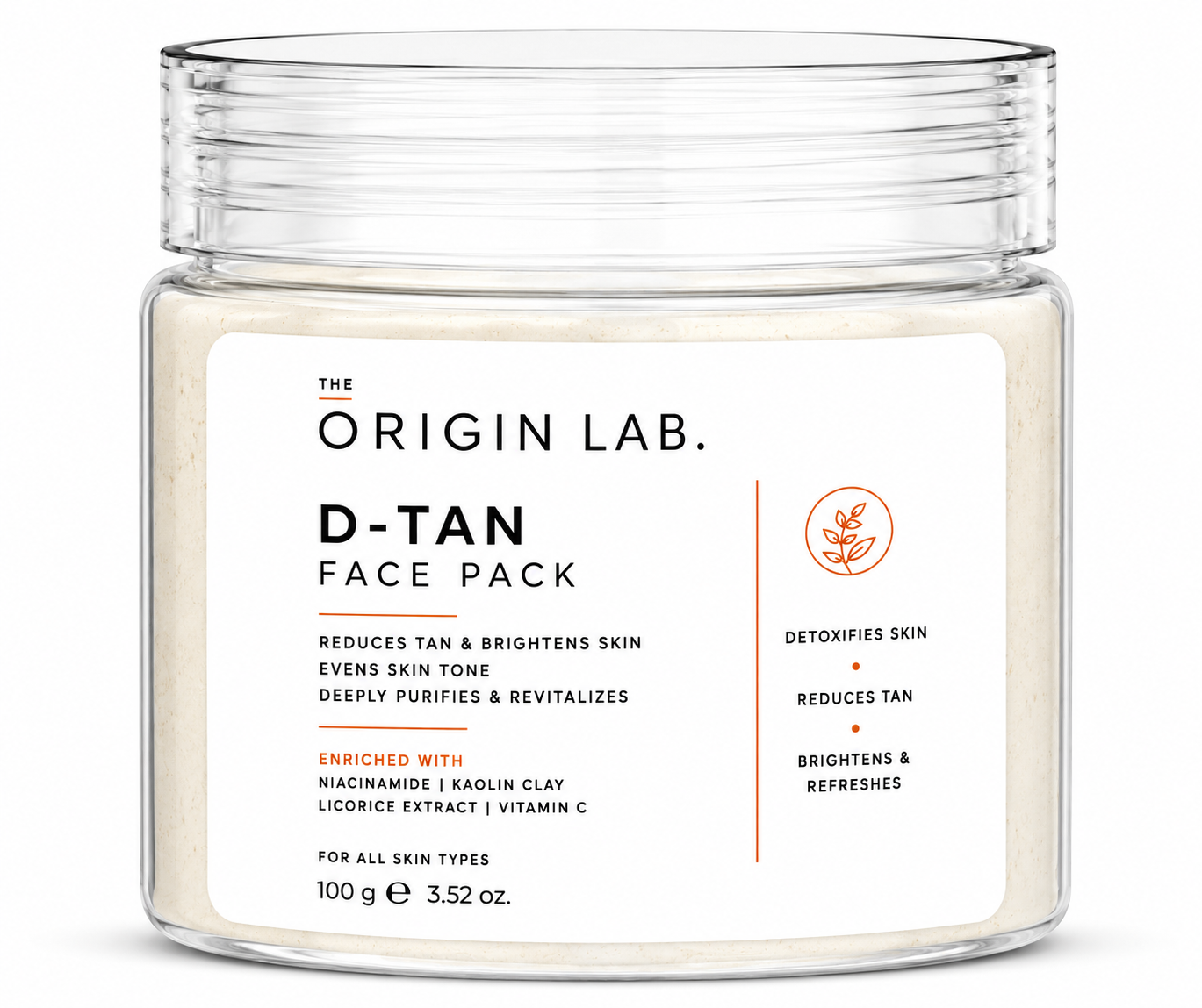 The Origin Lab. D-Tan Face Pack – Niacinamide & Kaolin Clay | 100 g