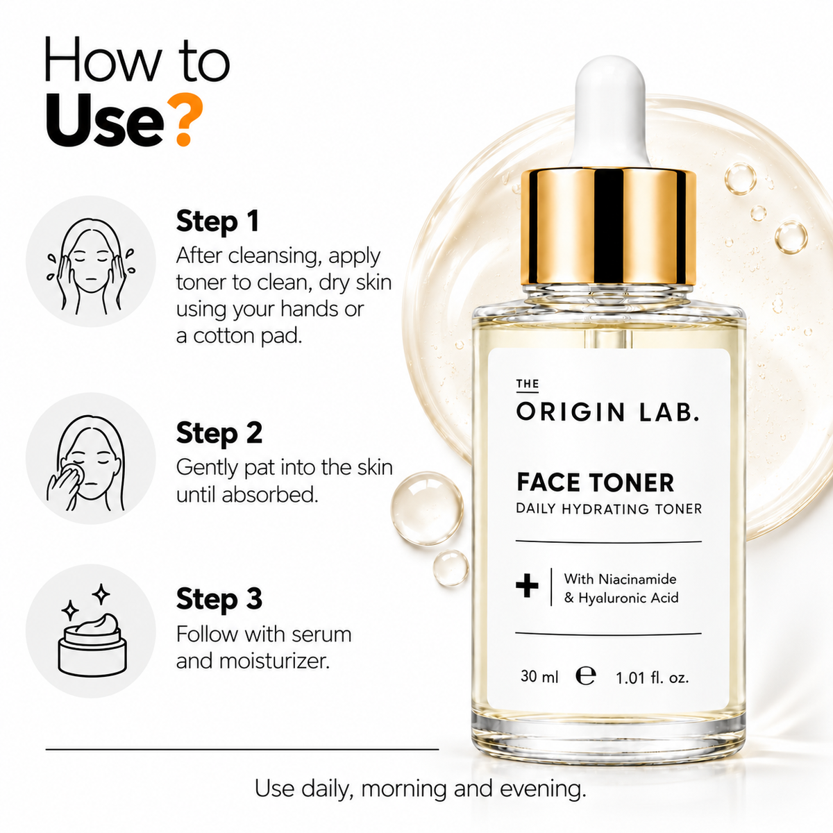The Origin Lab Face Toner – Daily Hydrating Toner with Niacinamide & Hyaluronic Acid | 30 ml