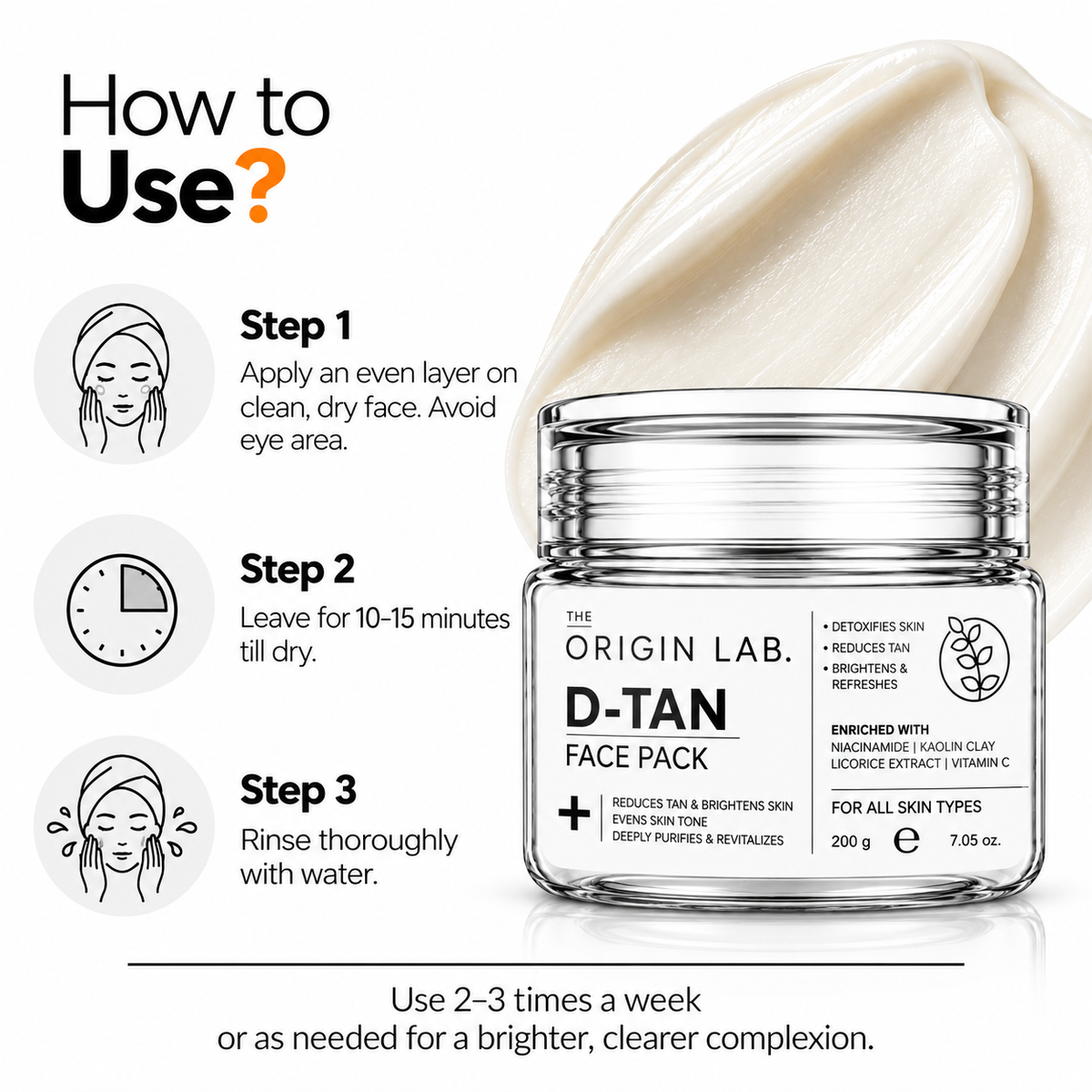 The Origin Lab. D-Tan Face Pack – Niacinamide & Kaolin Clay | 100 g