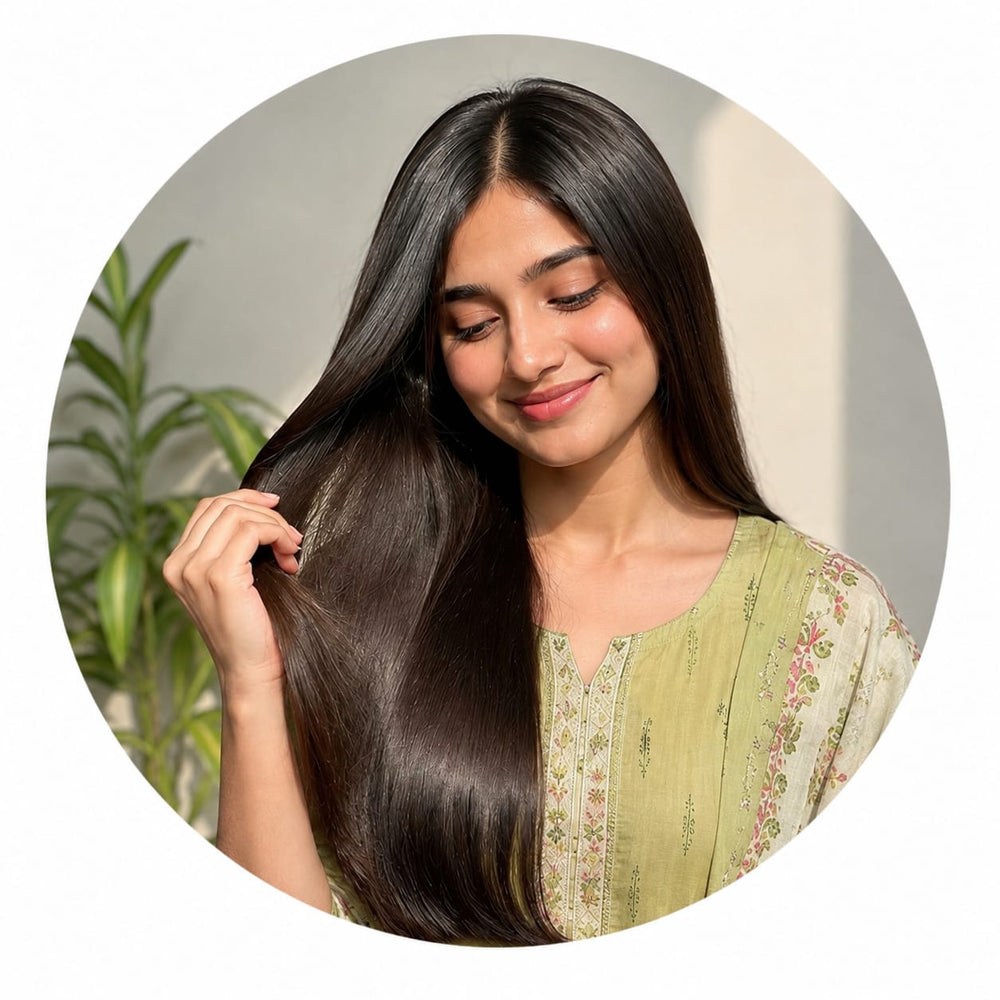 Happy customer using our haircare product
