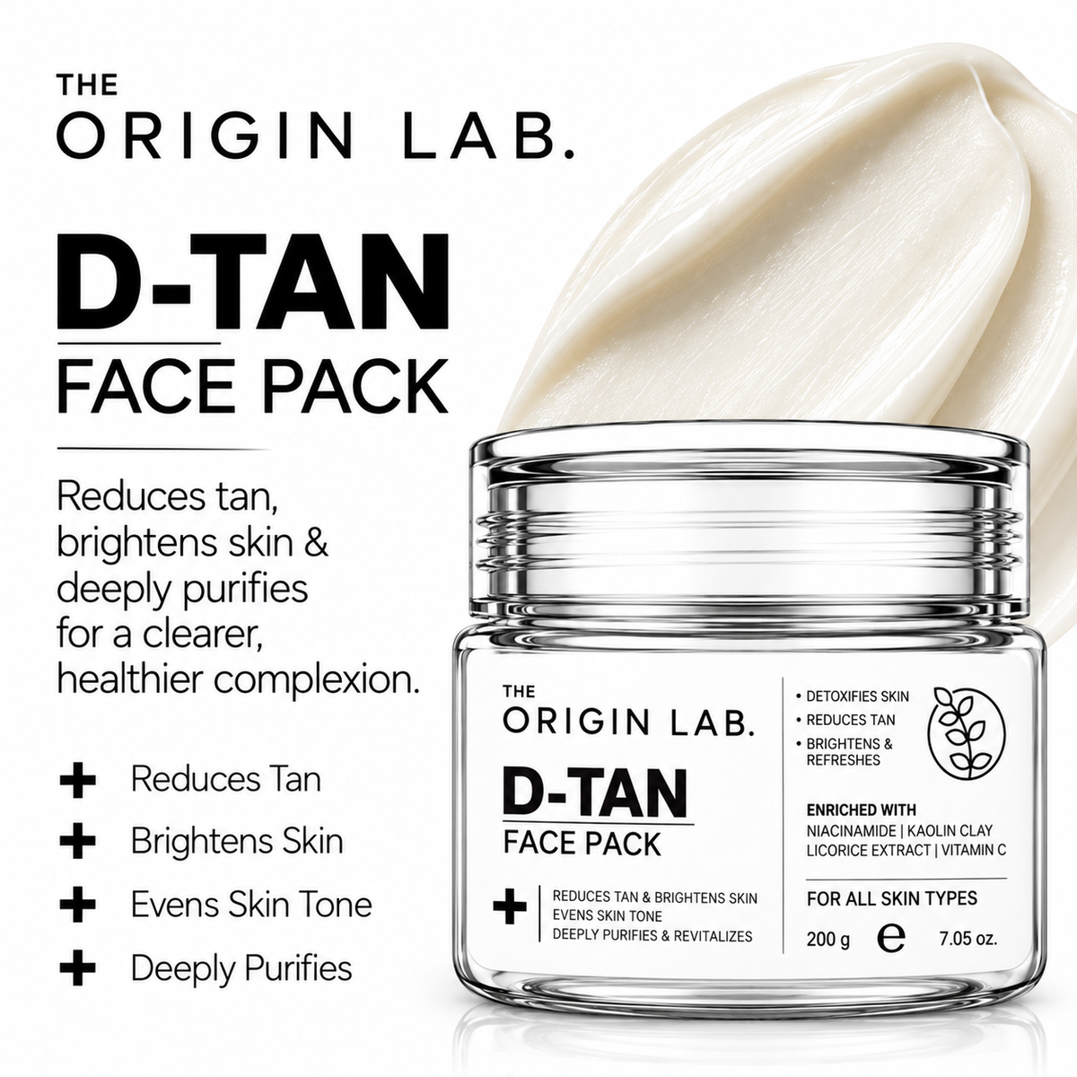 The Origin Lab. D-Tan Face Pack – Niacinamide & Kaolin Clay | 100 g