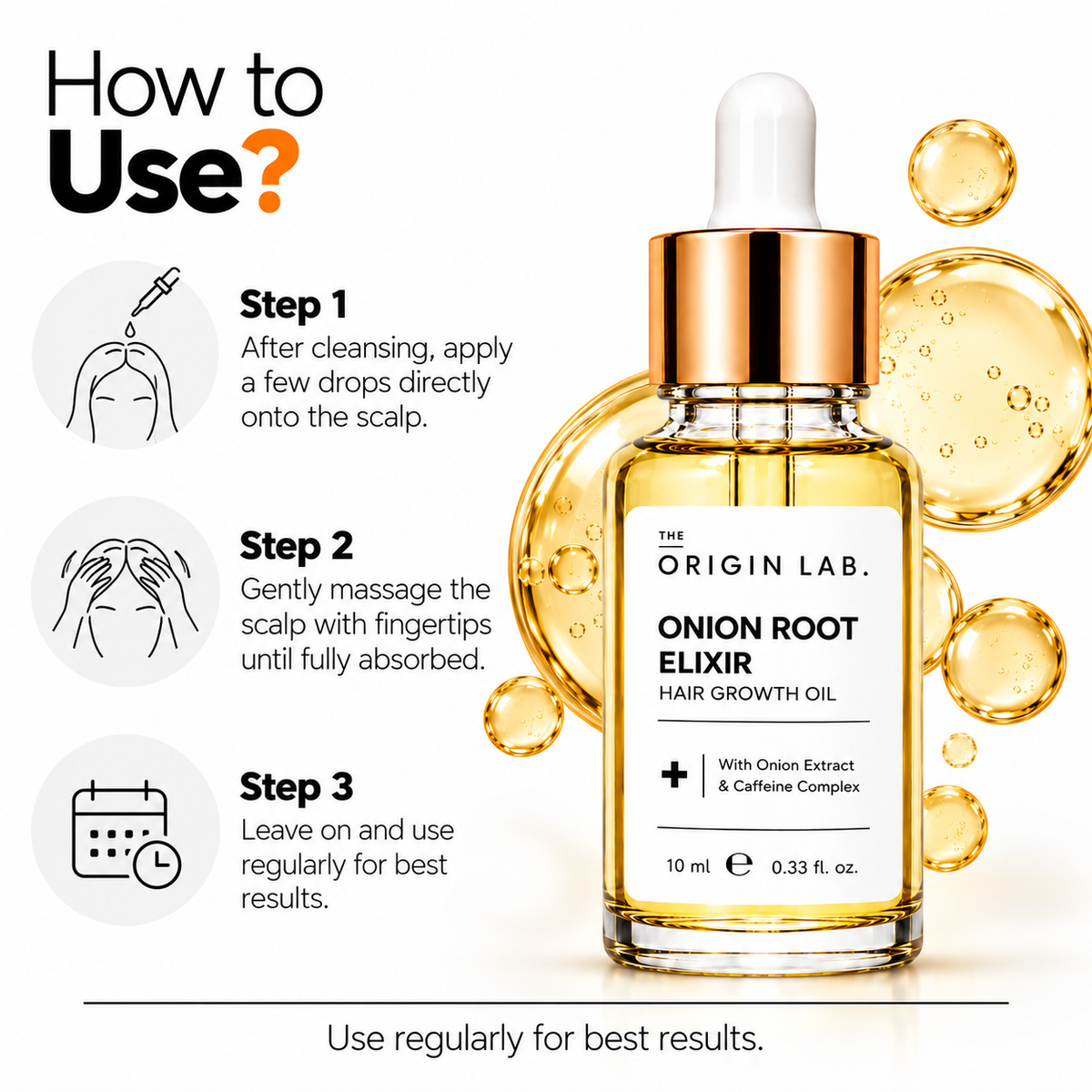 Onion Root Elixir Hair Growth Oil with Onion Extract & Caffeine Complex – 10 ml