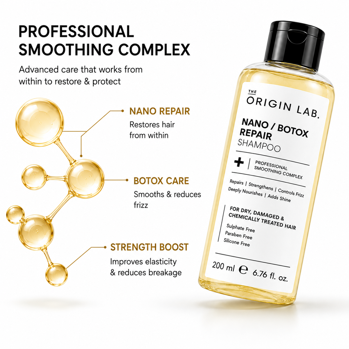 The Origin Lab Nano / Botox Repair Shampoo – Professional Smoothing Complex | 200 ml