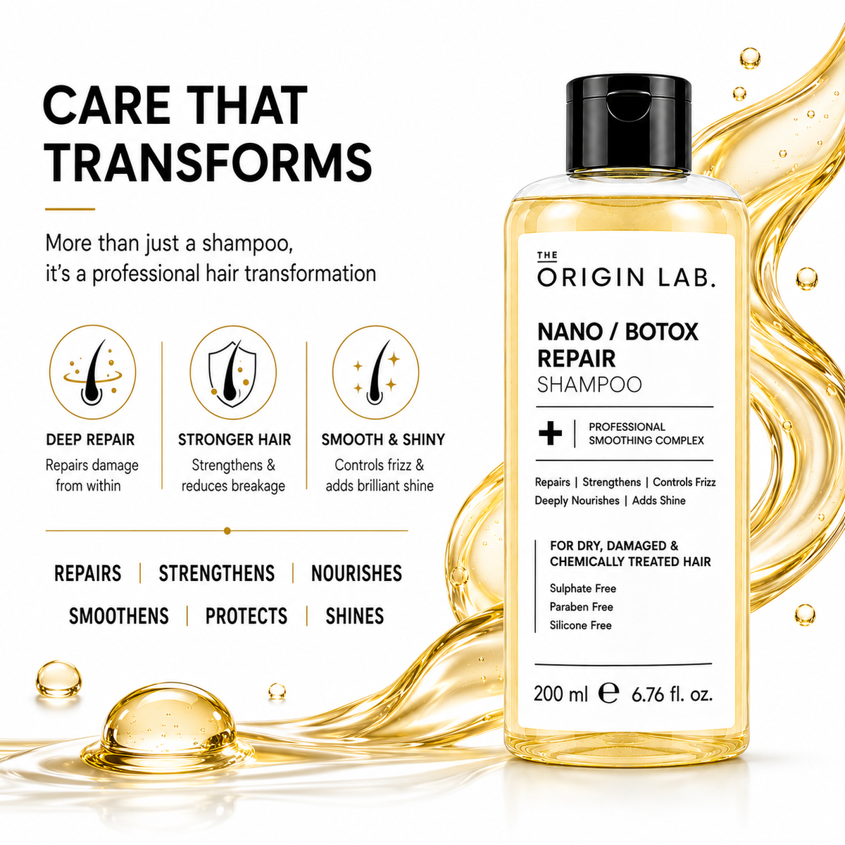 The Origin Lab Nano / Botox Repair Shampoo – Professional Smoothing Complex | 200 ml