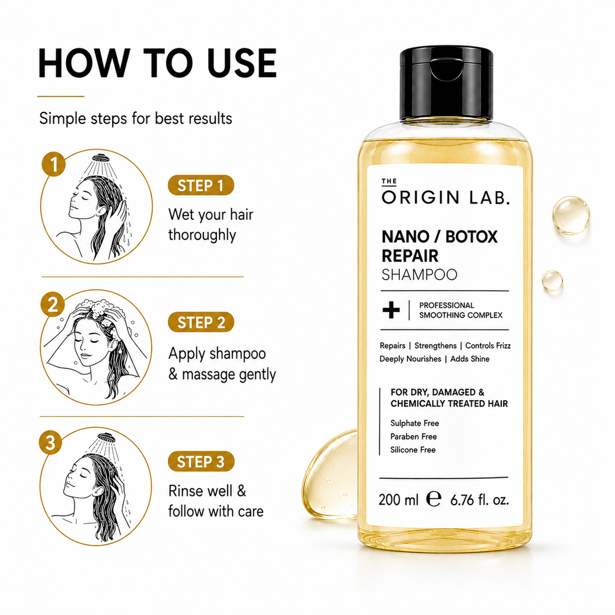 The Origin Lab Nano / Botox Repair Shampoo – Professional Smoothing Complex | 200 ml