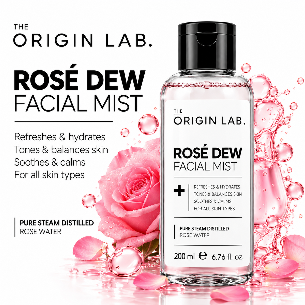 The Origin Lab Rose Water Facial Mist – Hydrating & Refreshing | 200 ml