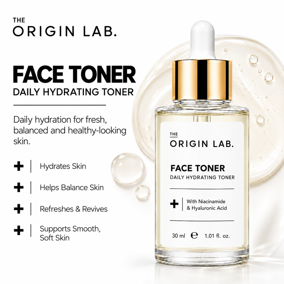 The Origin Lab Face Toner – Daily Hydrating Toner with Niacinamide & Hyaluronic Acid | 30 ml