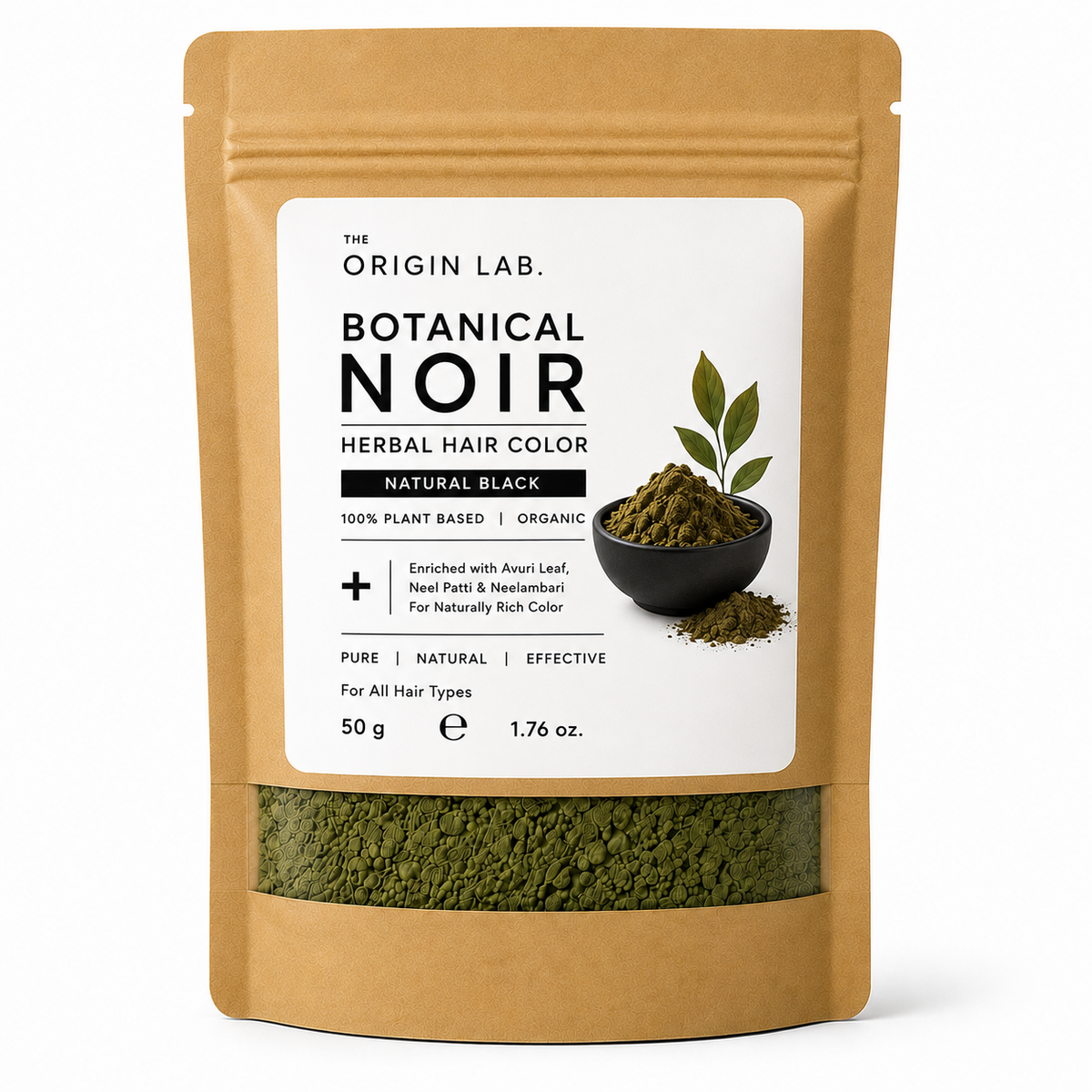 The Origin Lab Botanical Noir Herbal Hair Color – Natural Black | 100% Plant Based | 50g