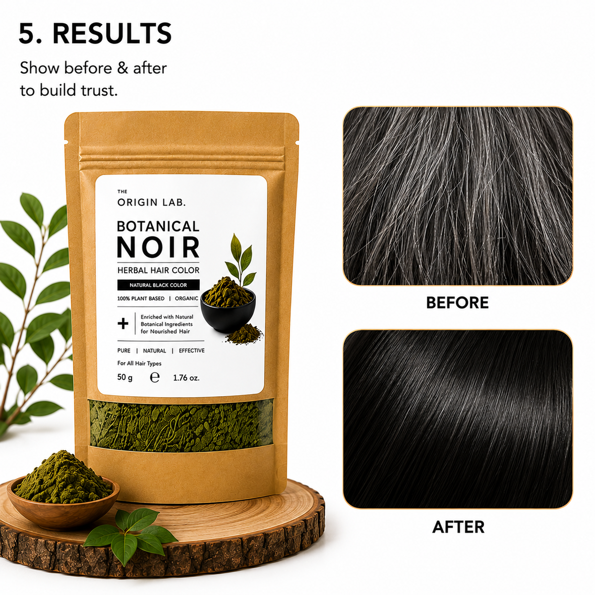 The Origin Lab Botanical Noir Herbal Hair Color – Natural Black | 100% Plant Based | 50g